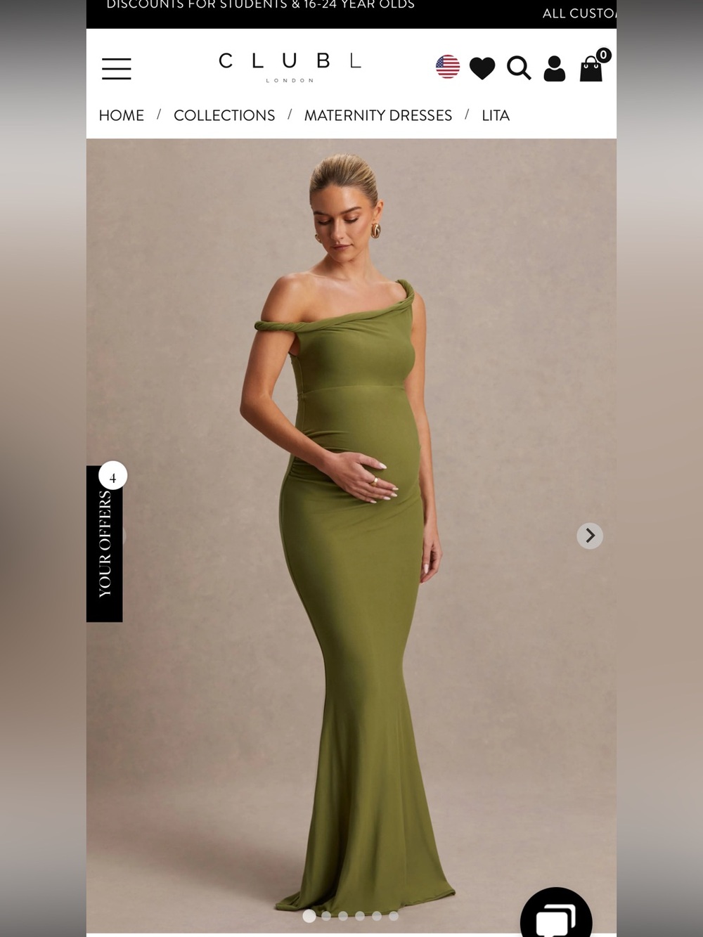 Club L London LITA Olive Twisted Asymmetric Maternity Maxi Dress
